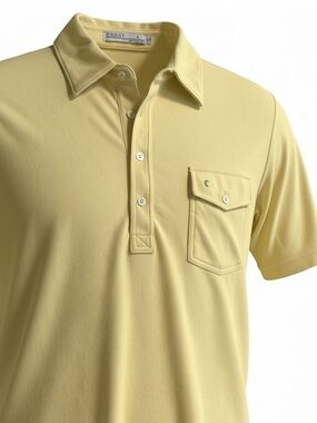 Críquet Polo Yellow Men’s Size Large Preppy Golf 4 Buttons Green Logo